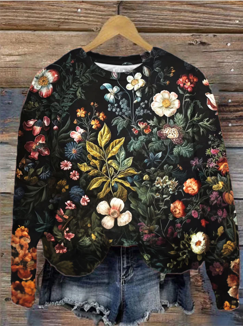 Women's Vintage  Floral Print Round Neck Sweatshirt