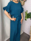 Women's Round-neck Solid Color Trumpet Sleeve Two-piece Suit