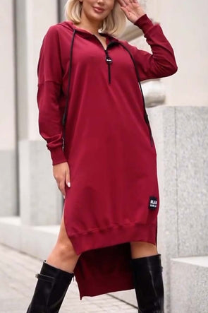 Women's casual half-zip dress with short front and long back