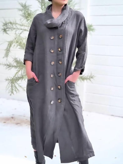 Casual Cotton and Linen Buttoned Dress