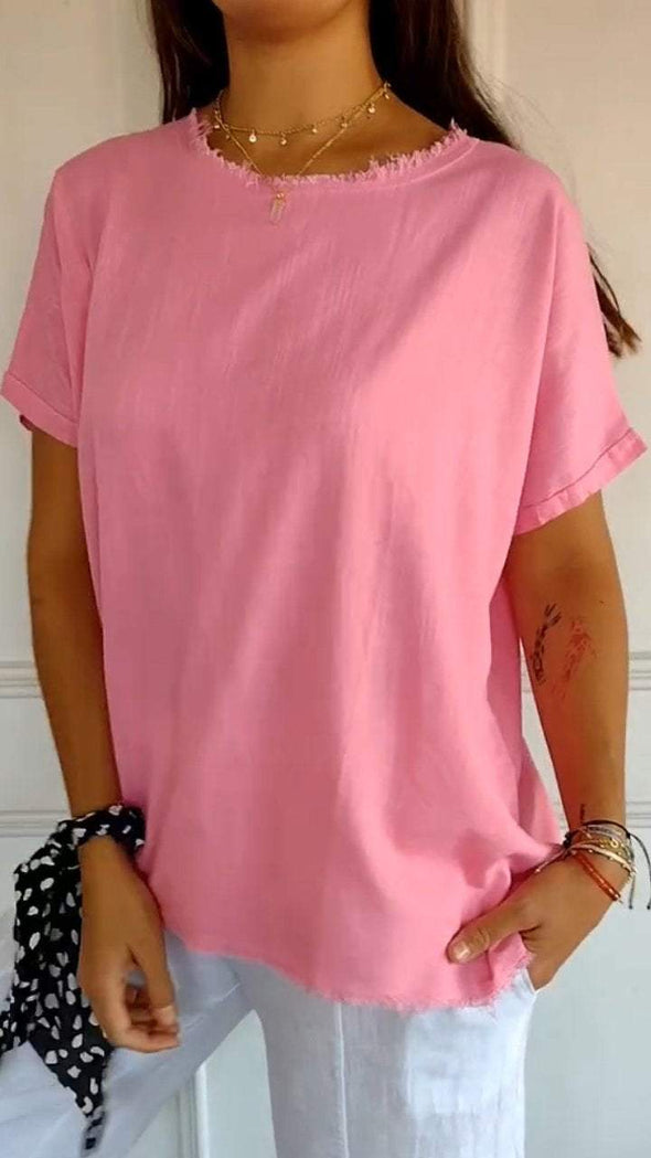 Round Neck Short Sleeve Casual Top