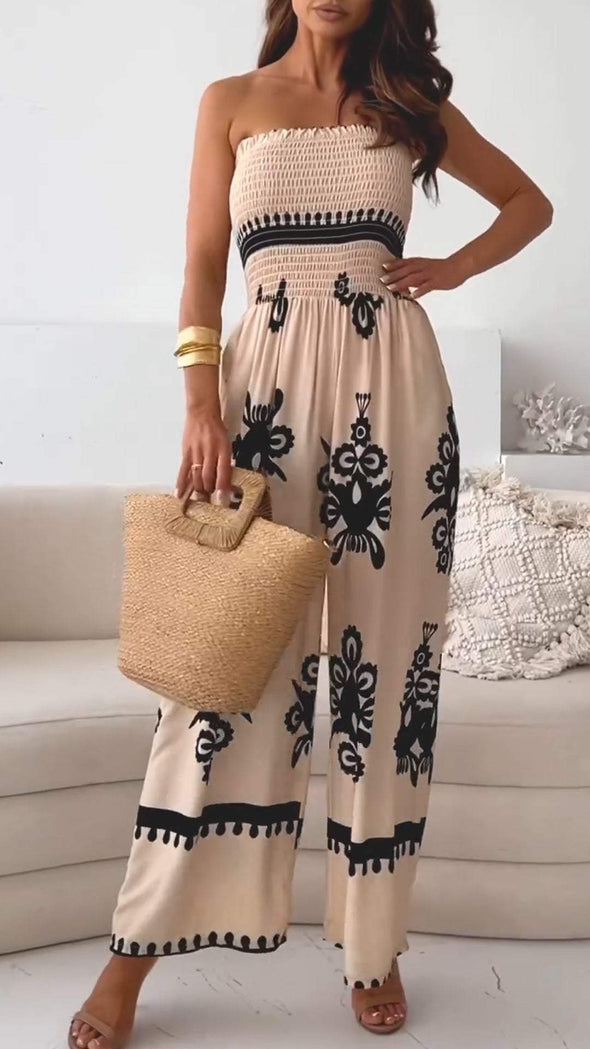 Women's Tube Top Printed Jumpsuit