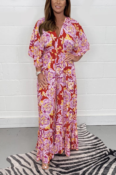 Floral Printed Wide Leg Jumpsuit