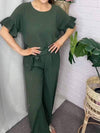 Women's Round-neck Solid Color Trumpet Sleeve Two-piece Suit