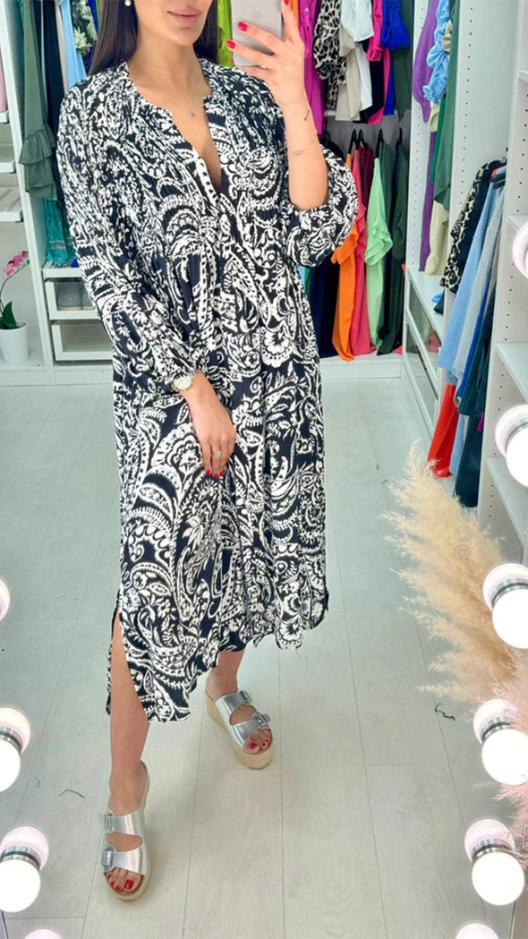 Casual V-neck Printed Dress