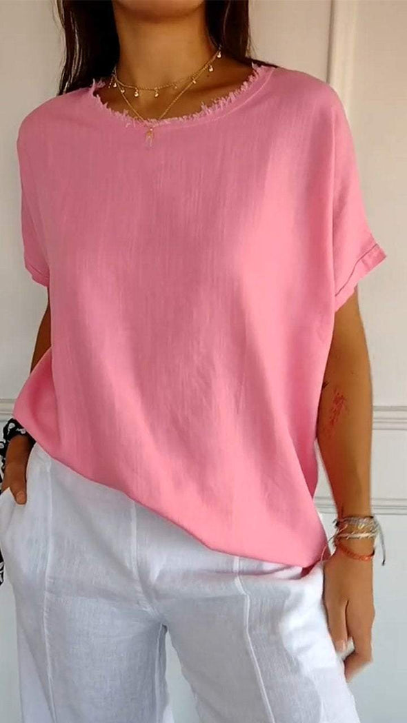 Round Neck Short Sleeve Casual Top