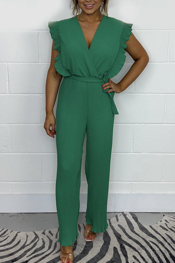 Tie Waist Pleated Leg Jumpsuit