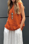 Solid color sleeveless cotton and linen vest