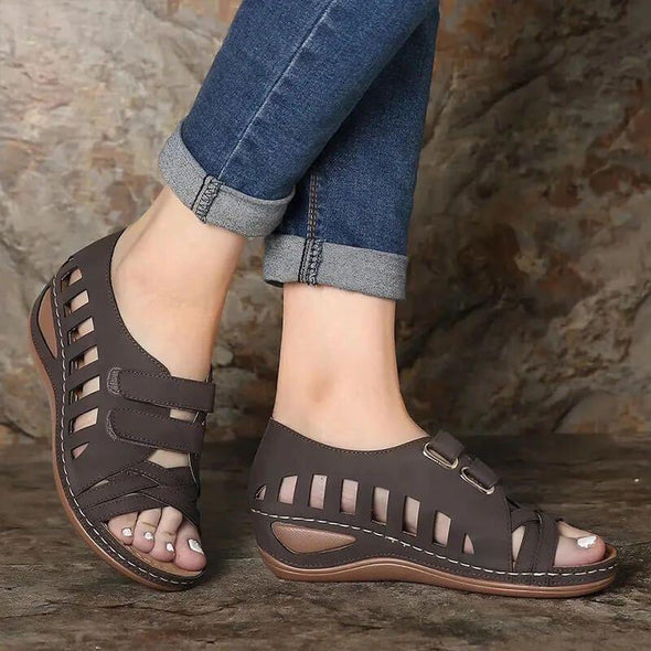 Hollow Velcro Wedge Sandals
