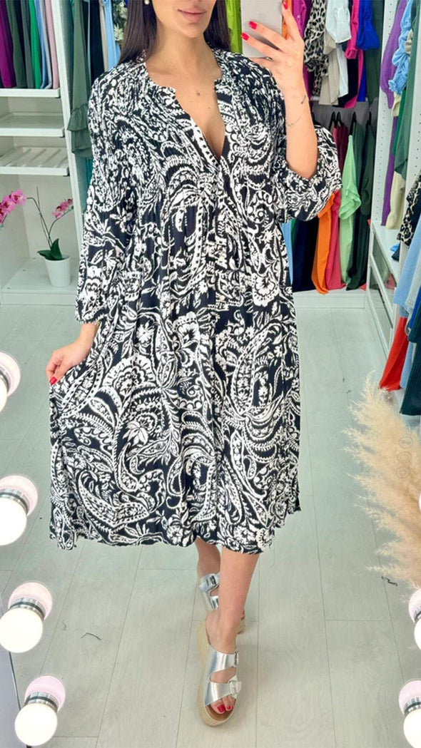 Casual V-neck Printed Dress