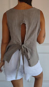 Cotton and Linen Vest with Back Strap Design