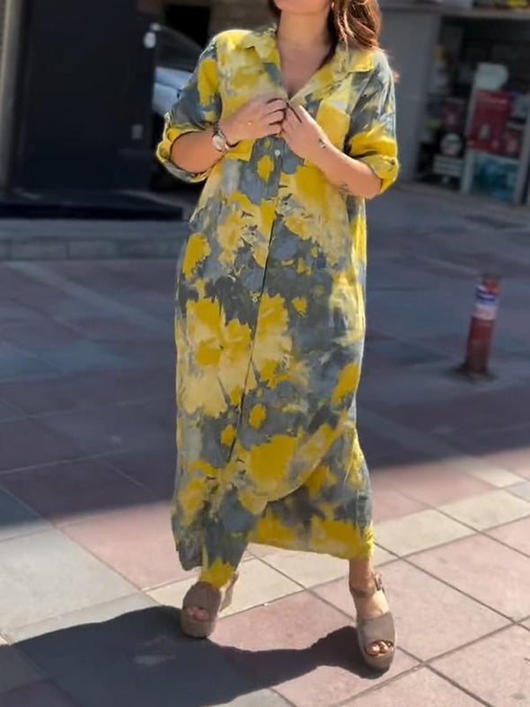 Casual Lapel Printed Long Dress