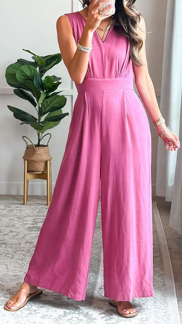 Casual V-neck Sleeveless Jumpsuit