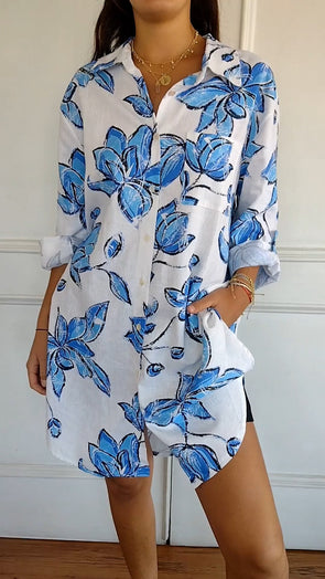 Cotton and Linen Printed Shirt Dress