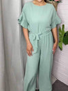 Women's Round-neck Solid Color Trumpet Sleeve Two-piece Suit