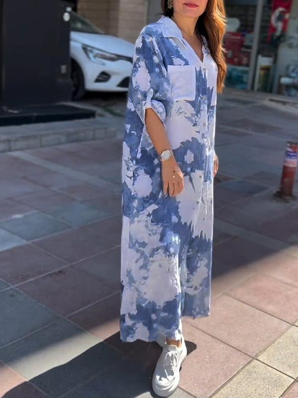 Casual Lapel Printed Long Dress