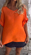 V-neck Mid-sleeve Casual Top