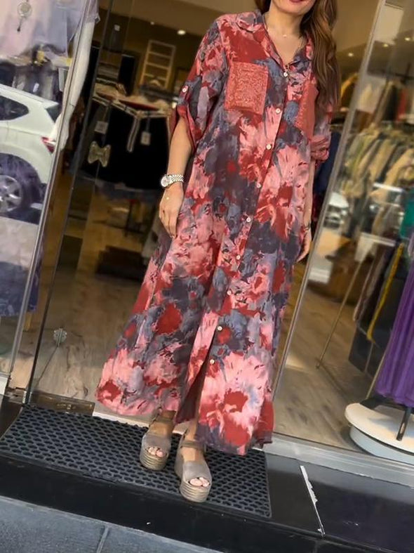 Casual Lapel Printed Long Dress