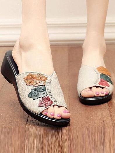 Medium heel soft leather sandals