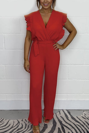 Tie Waist Pleated Leg Jumpsuit