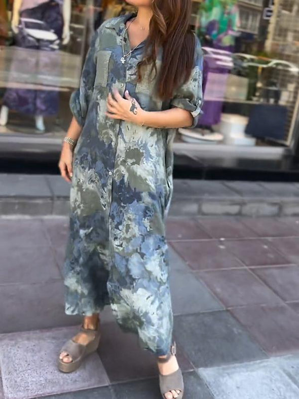 Casual Lapel Printed Long Dress