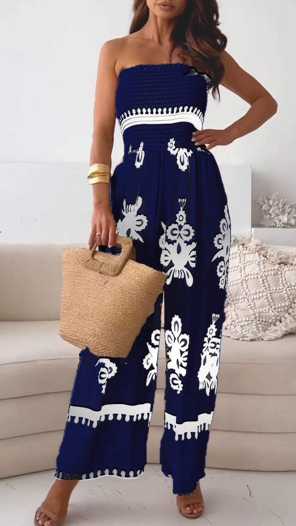 Women's Tube Top Printed Jumpsuit