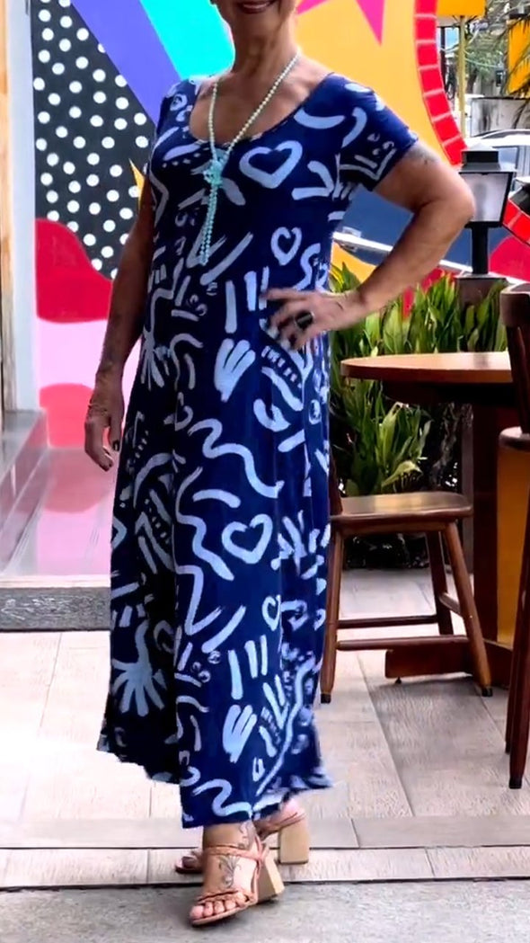 Comfortable Printed V-neck Wide-leg Jumpsuit