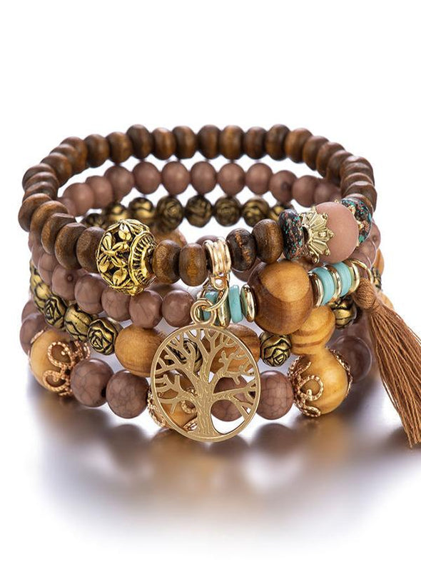 Boho Style Multi-layered Wooden Beaded Bracelet