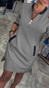 Women's Temperament Solid Color Mid-sleeve Dress