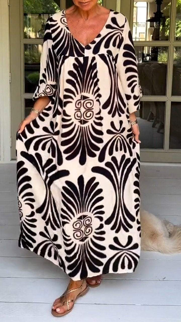 Casual V-neck Printed Dress