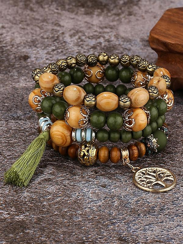 Boho Style Multi-layered Wooden Beaded Bracelet