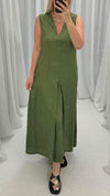 Women's V-neck Sleeveless Cotton and Linen Dress