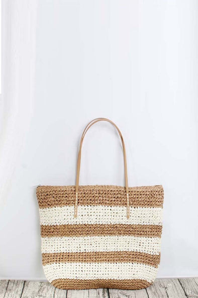 Fashion contrasting color straw bag shoulder bag beach bag
