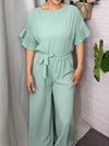 Women's Round-neck Solid Color Trumpet Sleeve Two-piece Suit