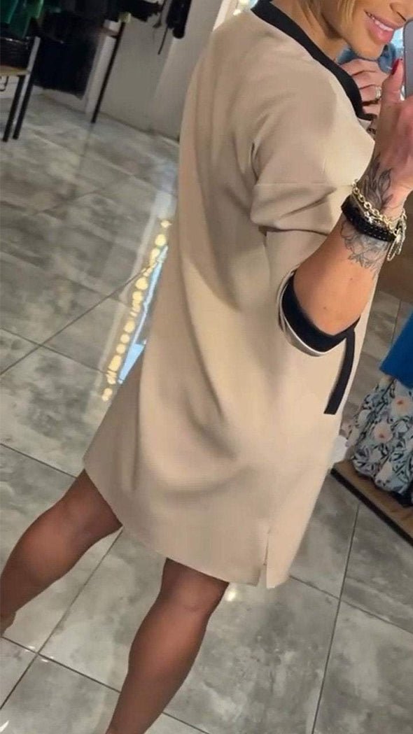 Women's Temperament Solid Color Mid-sleeve Dress