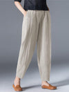 Women's Slacks Baggy Cropped  Ankle-Length Linen Pocket Elastic Mid Waist Pants