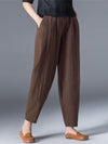 Women's Slacks Baggy Cropped  Ankle-Length Linen Pocket Elastic Mid Waist Pants