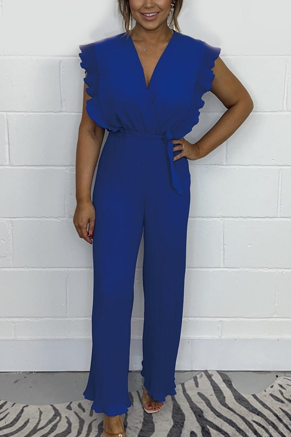 Tie Waist Pleated Leg Jumpsuit