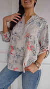 Women's V-neck Printed Sequined Top