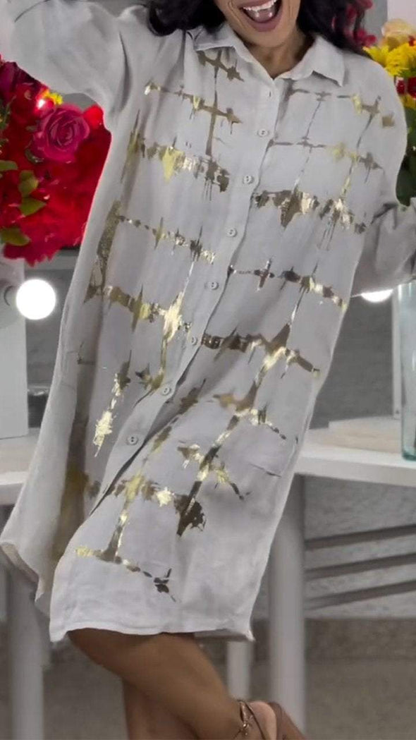 Hot Silver Printed Shirt Dress