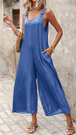 Casual Round Neck Loose Jumpsuit