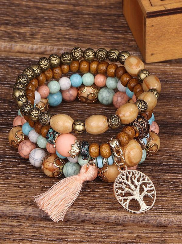 Boho Style Multi-layered Wooden Beaded Bracelet