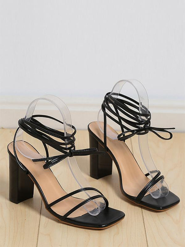 Square toe strappy stiletto high heels