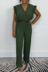 Tie Waist Pleated Leg Jumpsuit