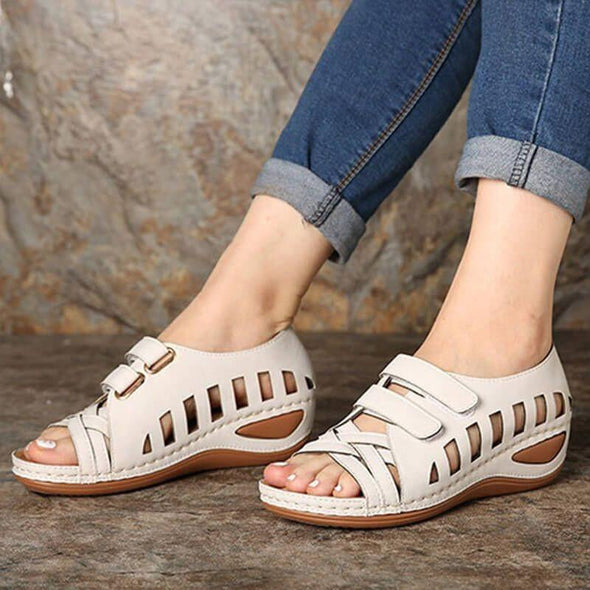 Hollow Velcro Wedge Sandals