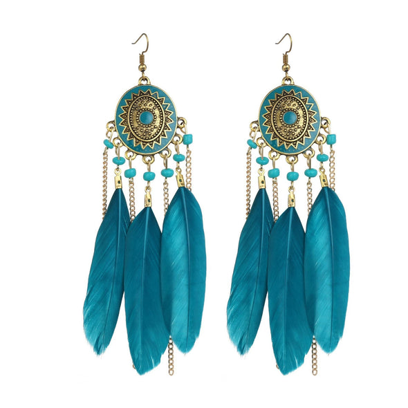 Boho Vintage Feather Earrings