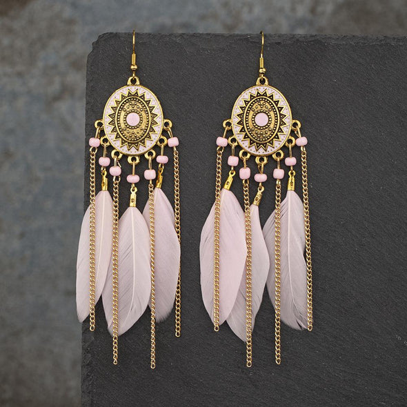 Boho Vintage Feather Earrings