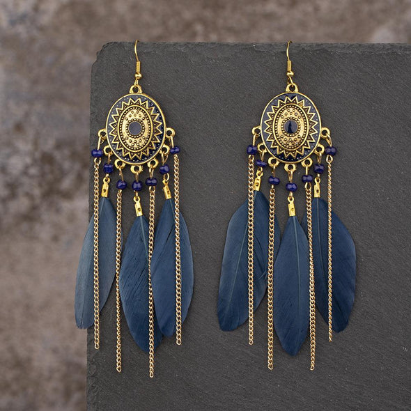 Boho Vintage Feather Earrings